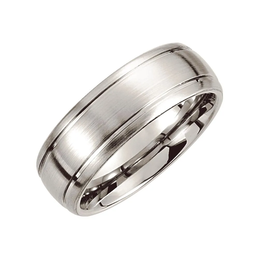 Cobalt 8mm Slightly Domed Round Edge Band with Satin Finish & Grooves Size 7