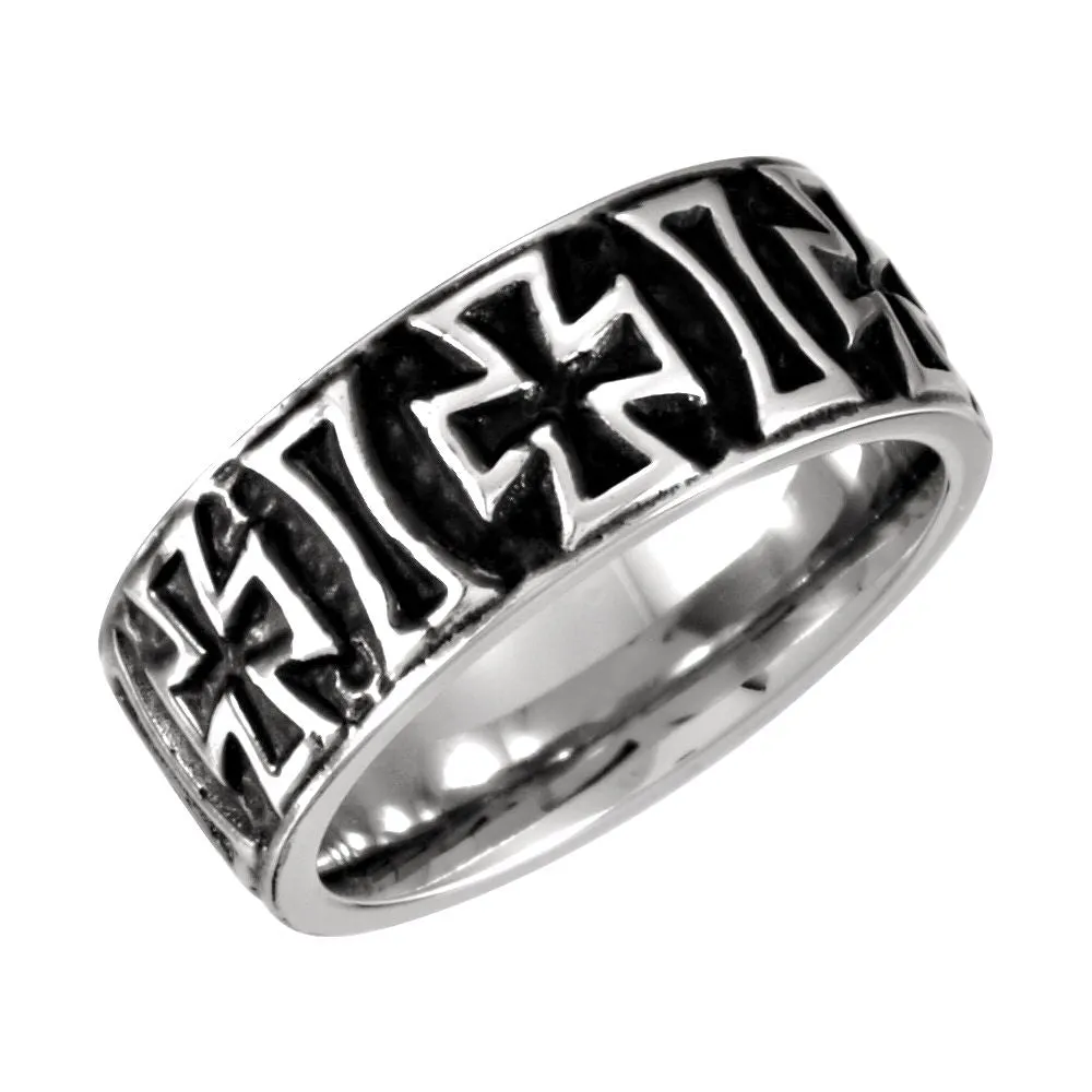 Cobalt 9mm Black PVD Cross Design Band 9.5