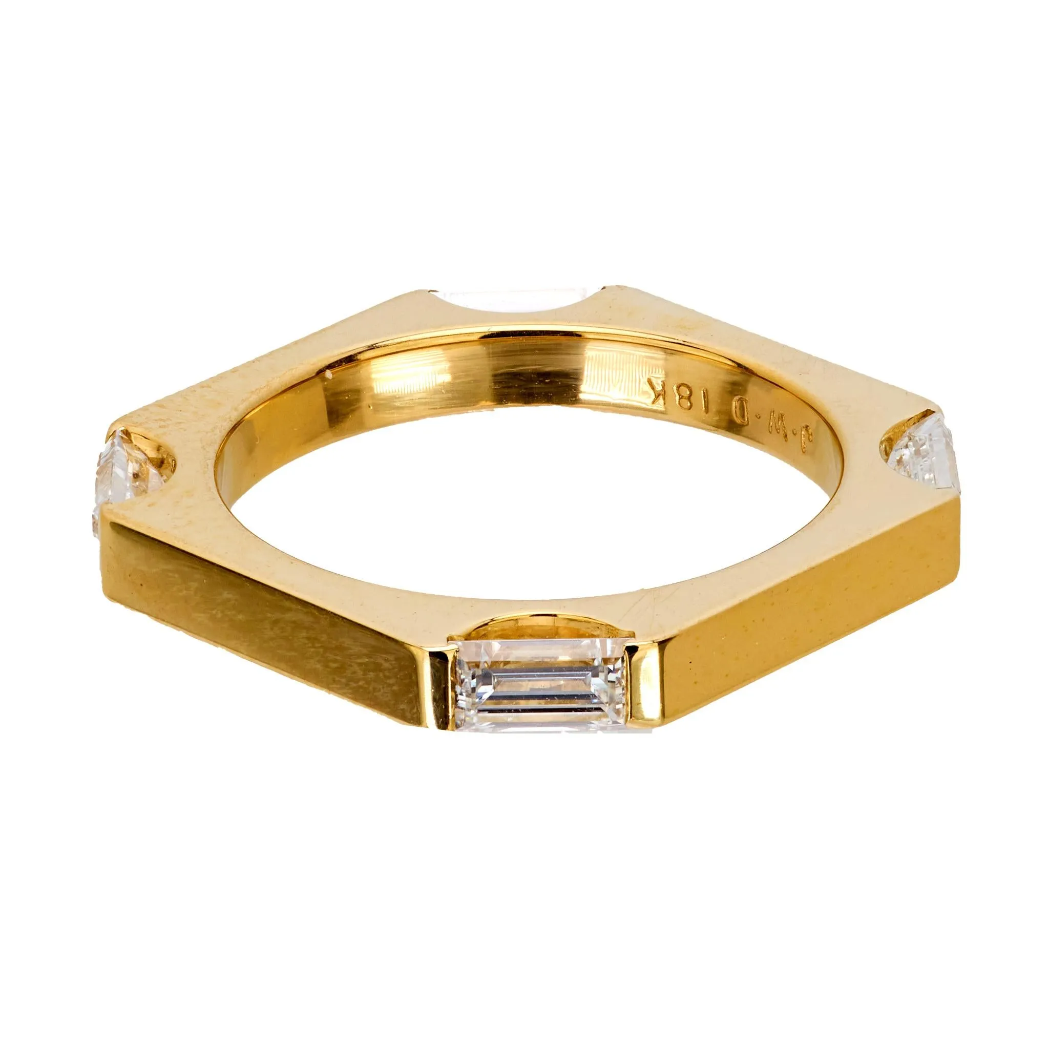 Contemporary baguette cut diamond 18k yellow gold wedding band