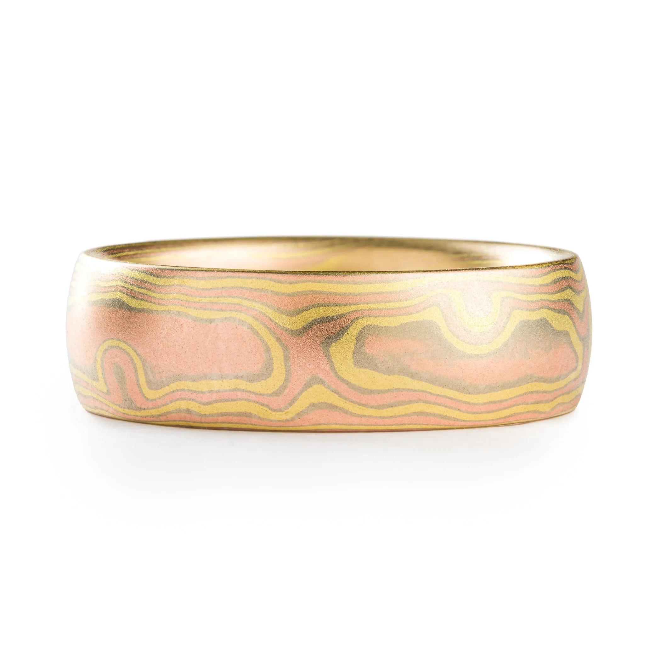 Contemporary Mokume Gane Ring Set in Woodgrain Pattern and Blaze Palette