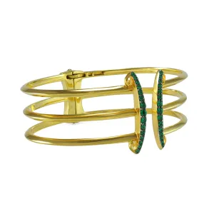 Corset Pavé Cuff 3 Bar - 18K Gold Vermeil   CZ Vert