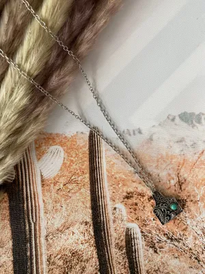Cow Tag Necklace With Turquoise Stone