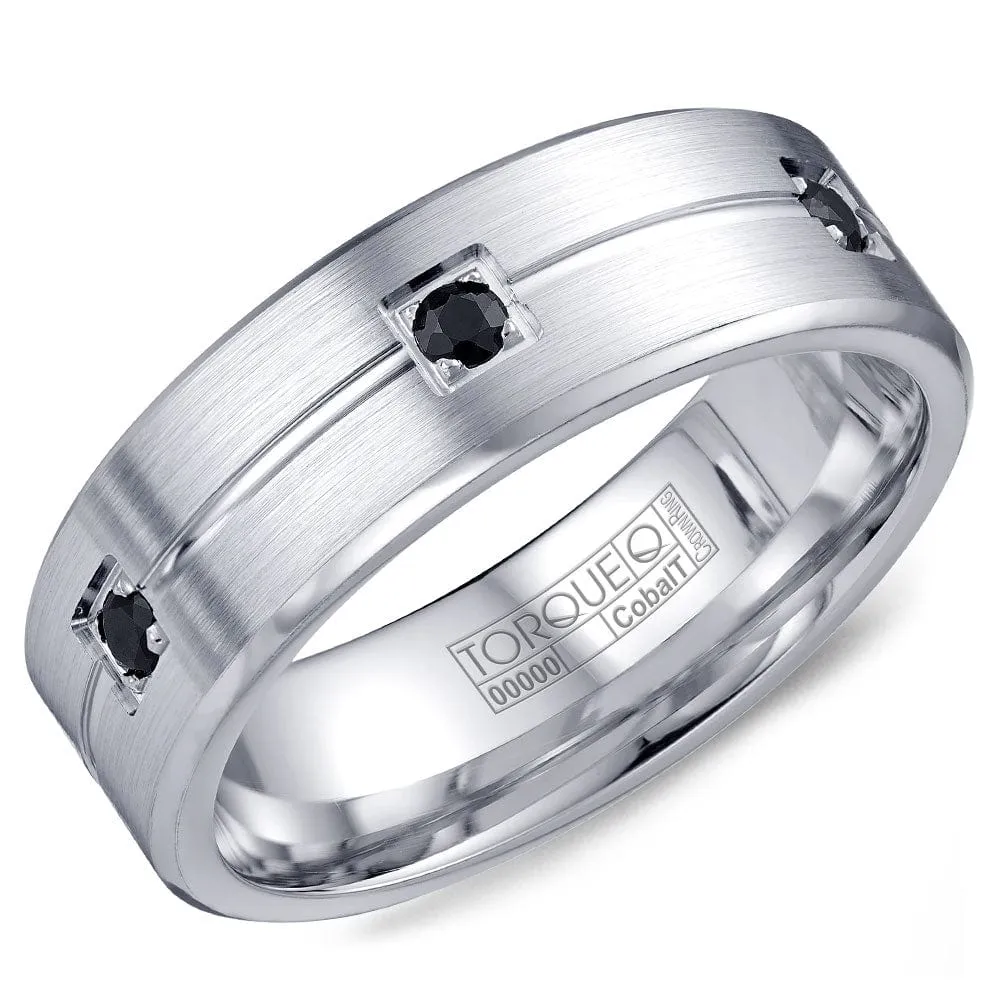 Crown Ring White Cobalt and Black Sapphires Wedding Band