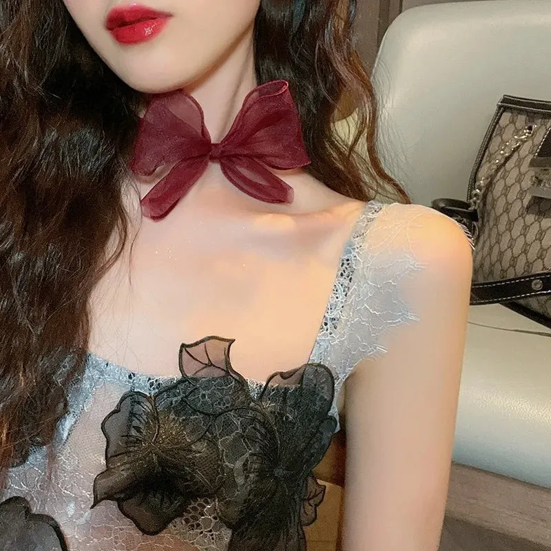 Crystal Statement Necklace Collar Black Lace Chokers Flower Necklaces For Women Girl Boho Flower Charms