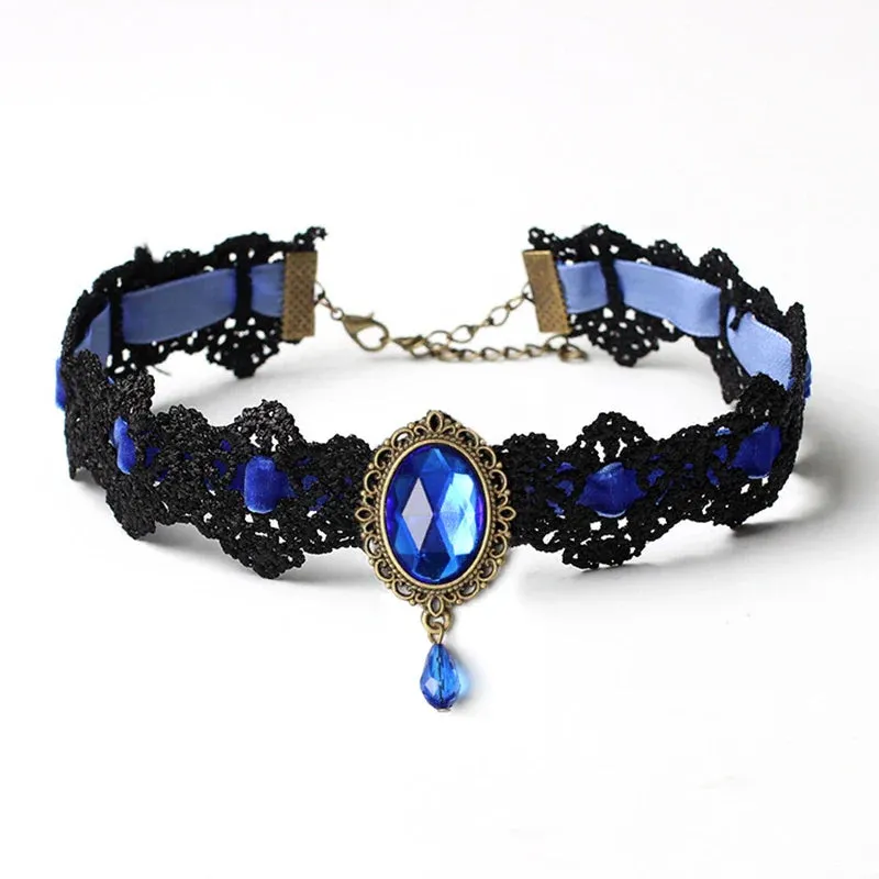 Crystal Statement Necklace Collar Black Lace Chokers Flower Necklaces For Women Girl Boho Flower Charms