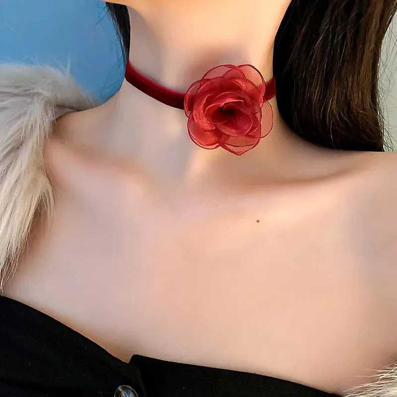 Crystal Statement Necklace Collar Black Lace Chokers Flower Necklaces For Women Girl Boho Flower Charms