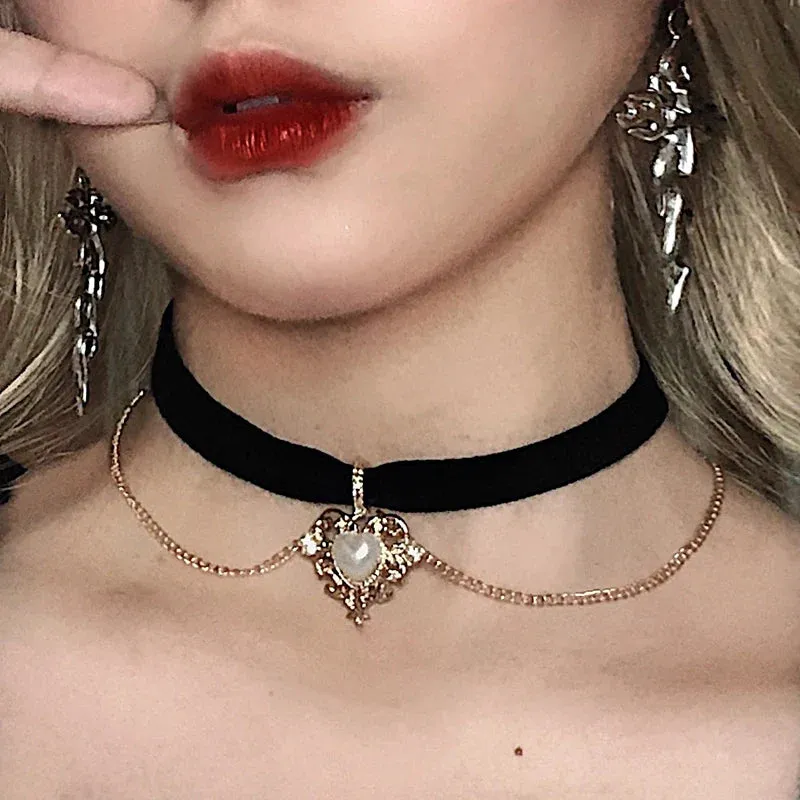 Crystal Statement Necklace Collar Black Lace Chokers Flower Necklaces For Women Girl Boho Flower Charms