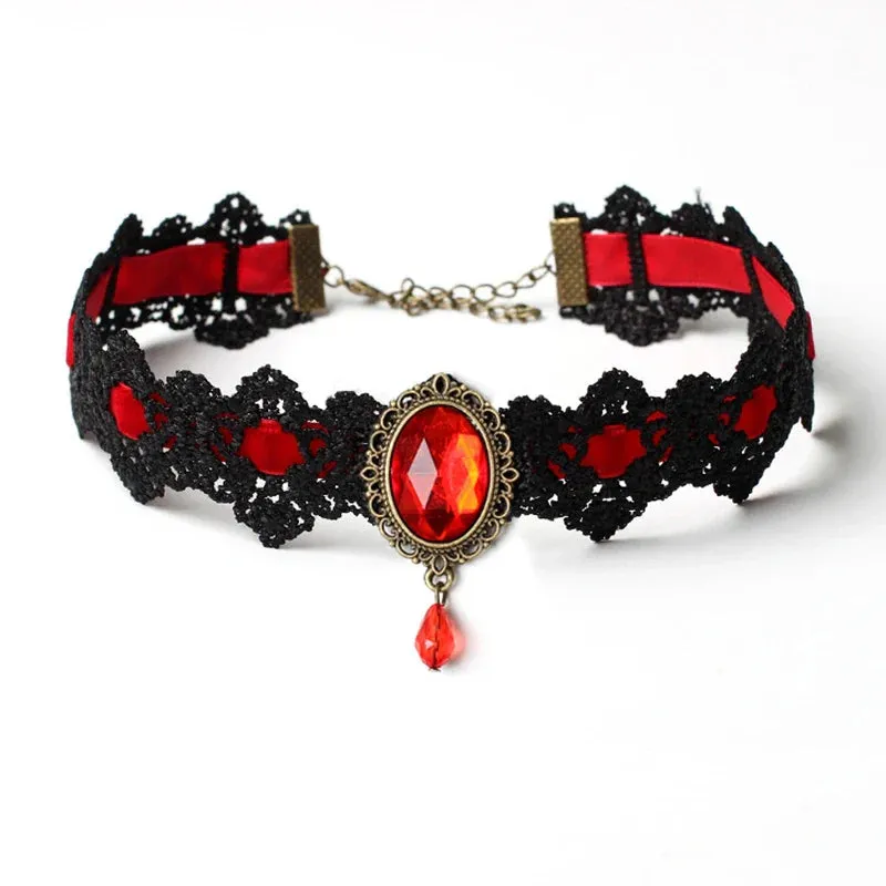 Crystal Statement Necklace Collar Black Lace Chokers Flower Necklaces For Women Girl Boho Flower Charms