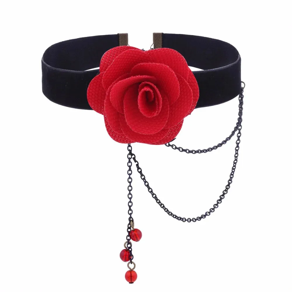 Crystal Statement Necklace Collar Black Lace Chokers Flower Necklaces For Women Girl Boho Flower Charms
