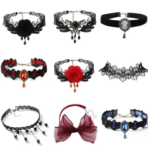Crystal Statement Necklace Collar Black Lace Chokers Flower Necklaces For Women Girl Boho Flower Charms