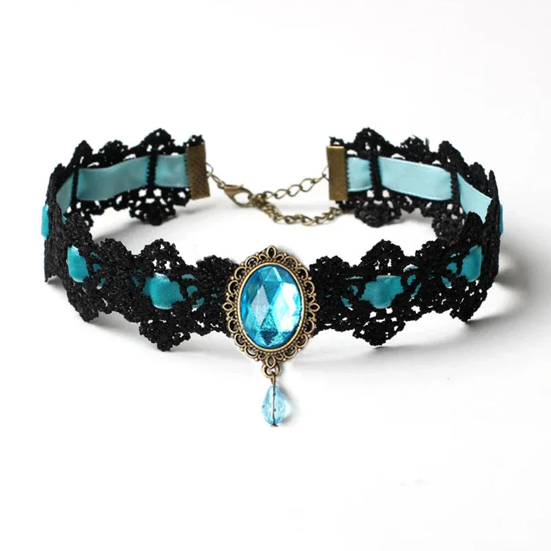 Crystal Statement Necklace Collar Black Lace Chokers Flower Necklaces For Women Girl Boho Flower Charms