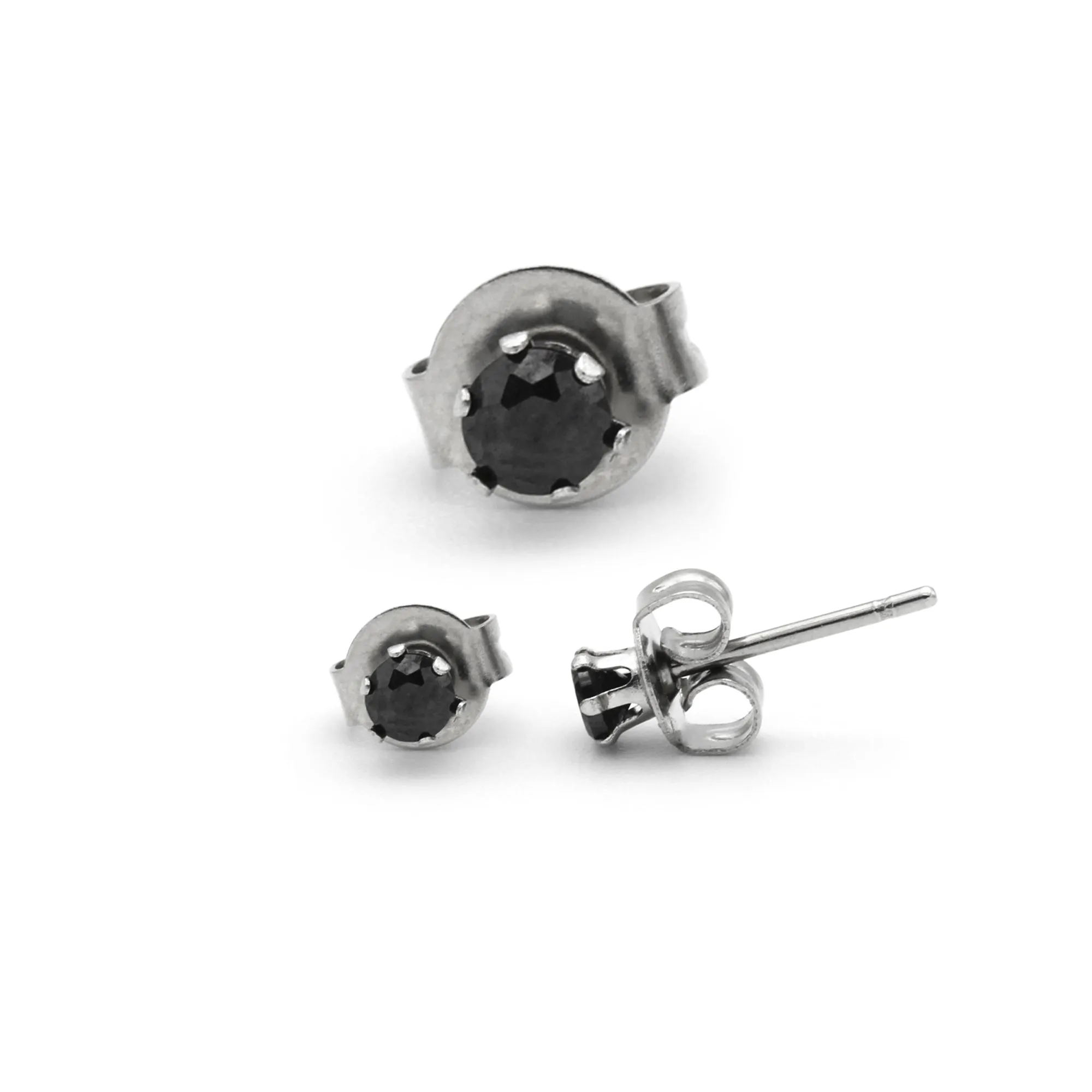 Cubic Zirconia Round Stud Earrings Stainless Steel Black Jewelry Men Women