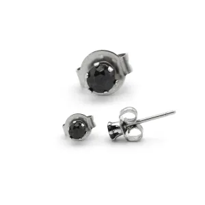 Cubic Zirconia Round Stud Earrings Stainless Steel Black Jewelry Men Women