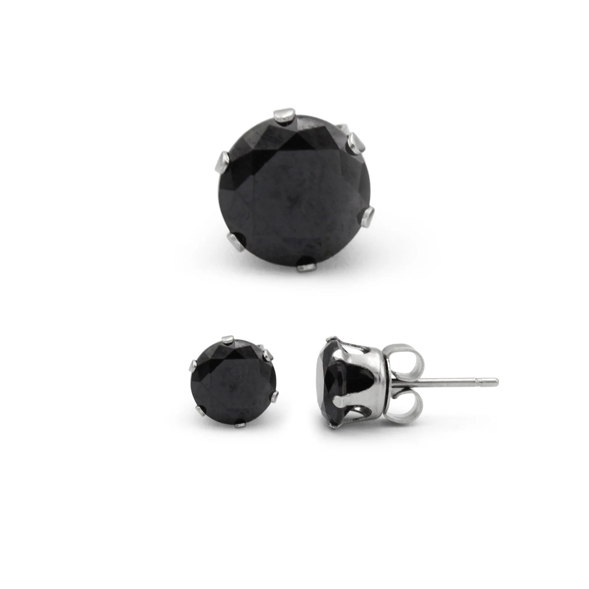 Cubic Zirconia Round Stud Earrings Stainless Steel Black Jewelry Men Women