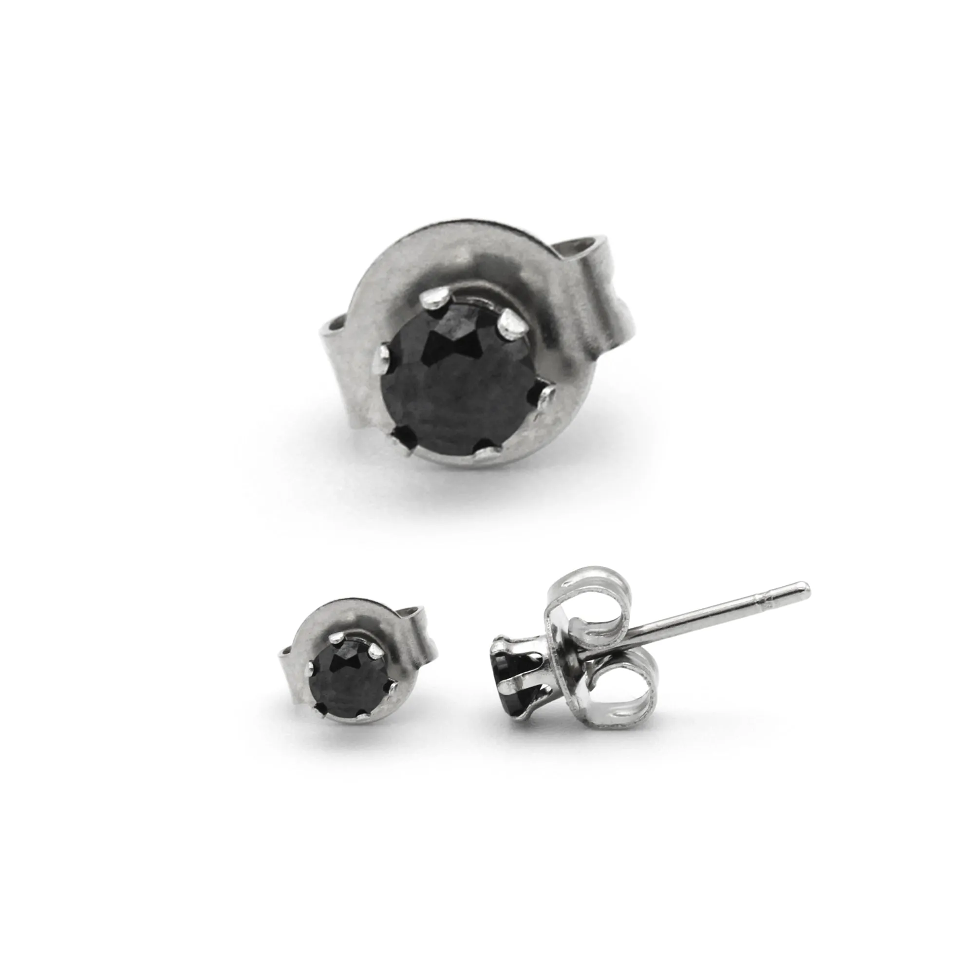 Cubic Zirconia Round Stud Earrings Stainless Steel Black Jewelry Men Women