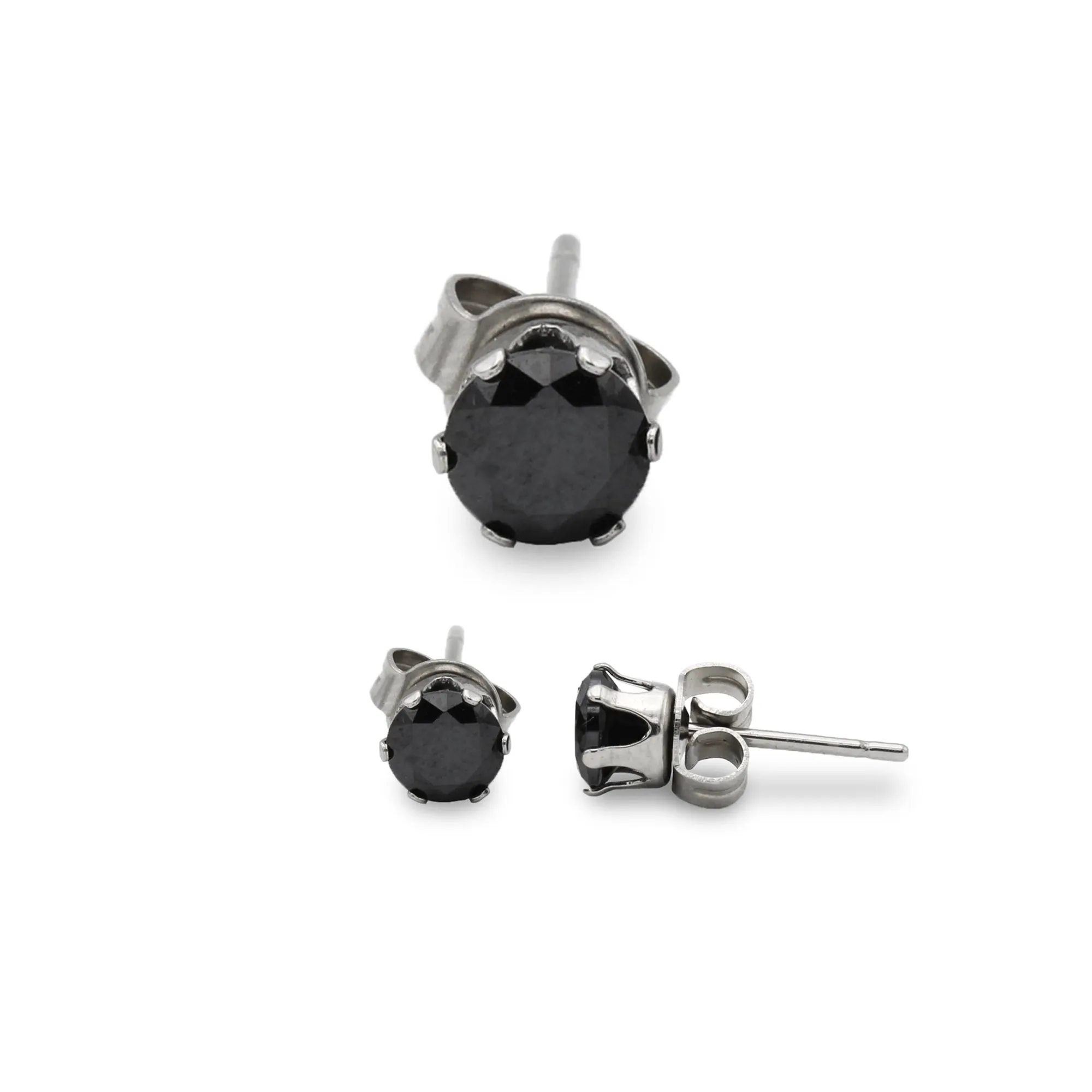 Cubic Zirconia Round Stud Earrings Stainless Steel Black Jewelry Men Women