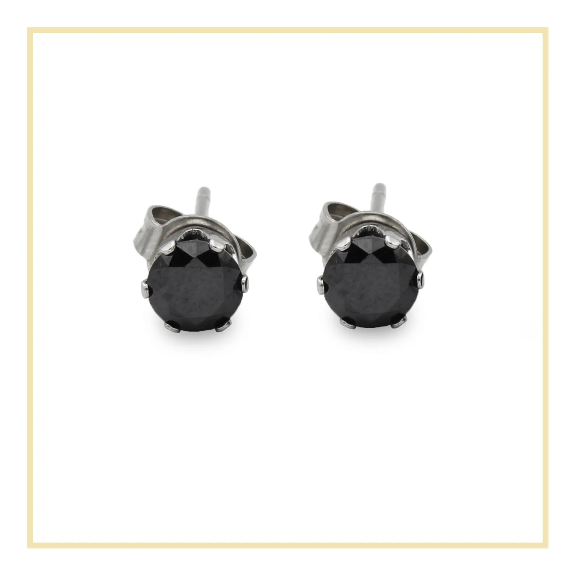 Cubic Zirconia Round Stud Earrings Stainless Steel Black Jewelry Men Women