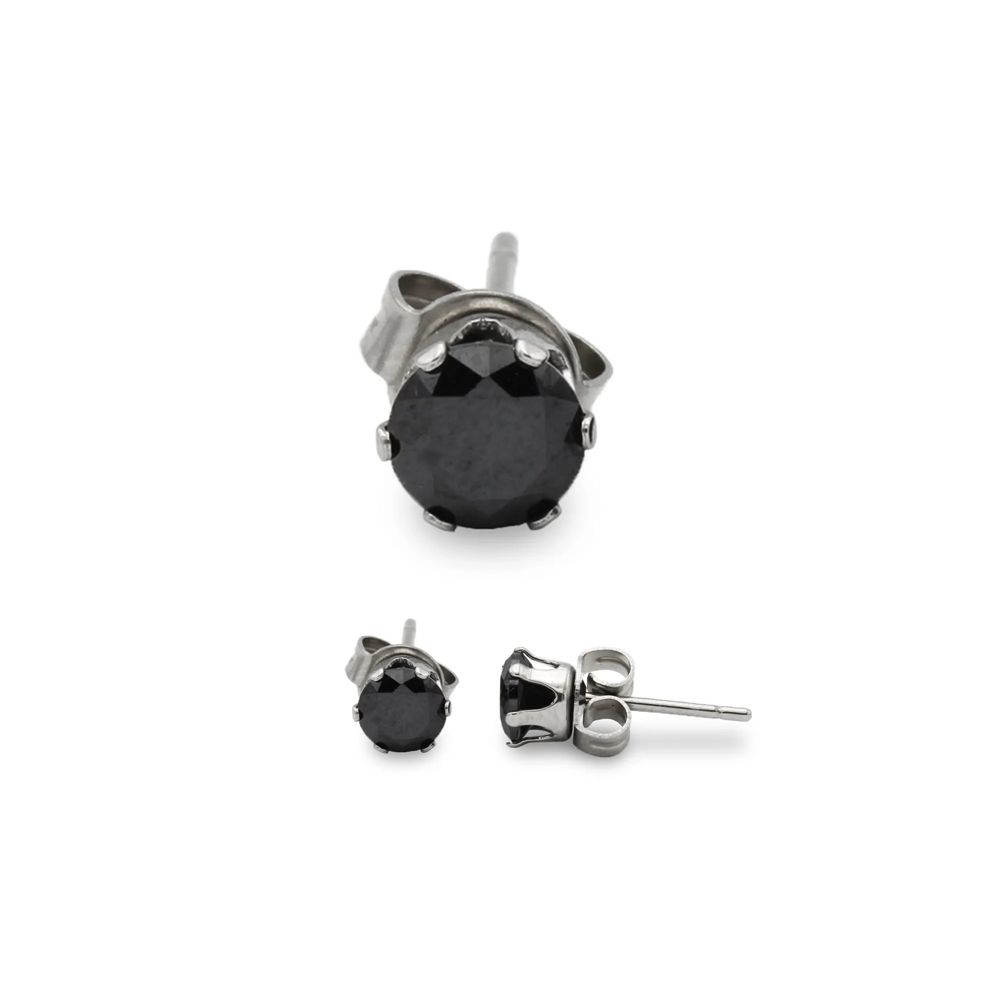 Cubic Zirconia Round Stud Earrings Stainless Steel Black Jewelry Men Women