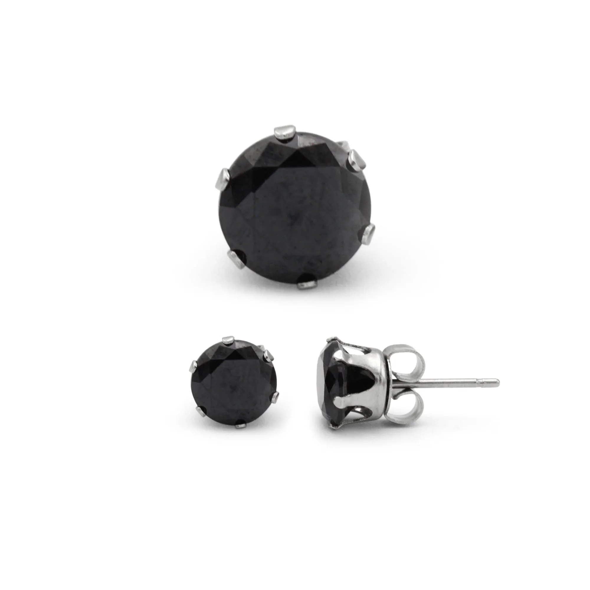 Cubic Zirconia Round Stud Earrings Stainless Steel Black Jewelry Men Women
