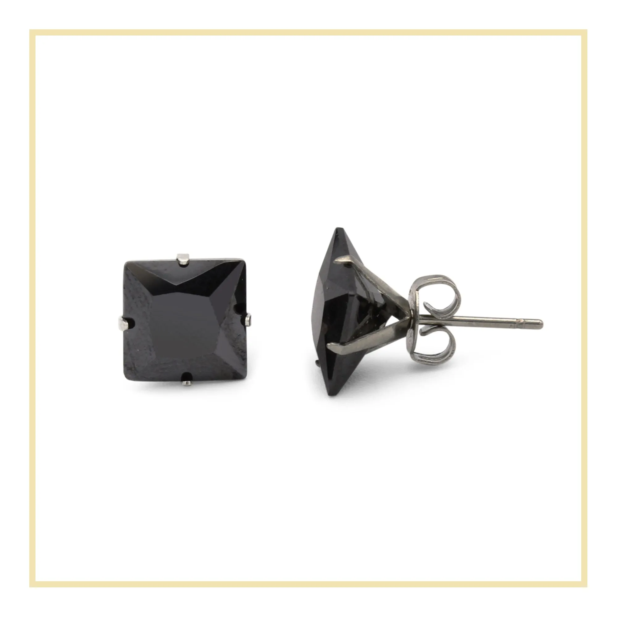 Cubic Zirconia Square Stud Earrings Stainless Steel Black Jewelry Men Women