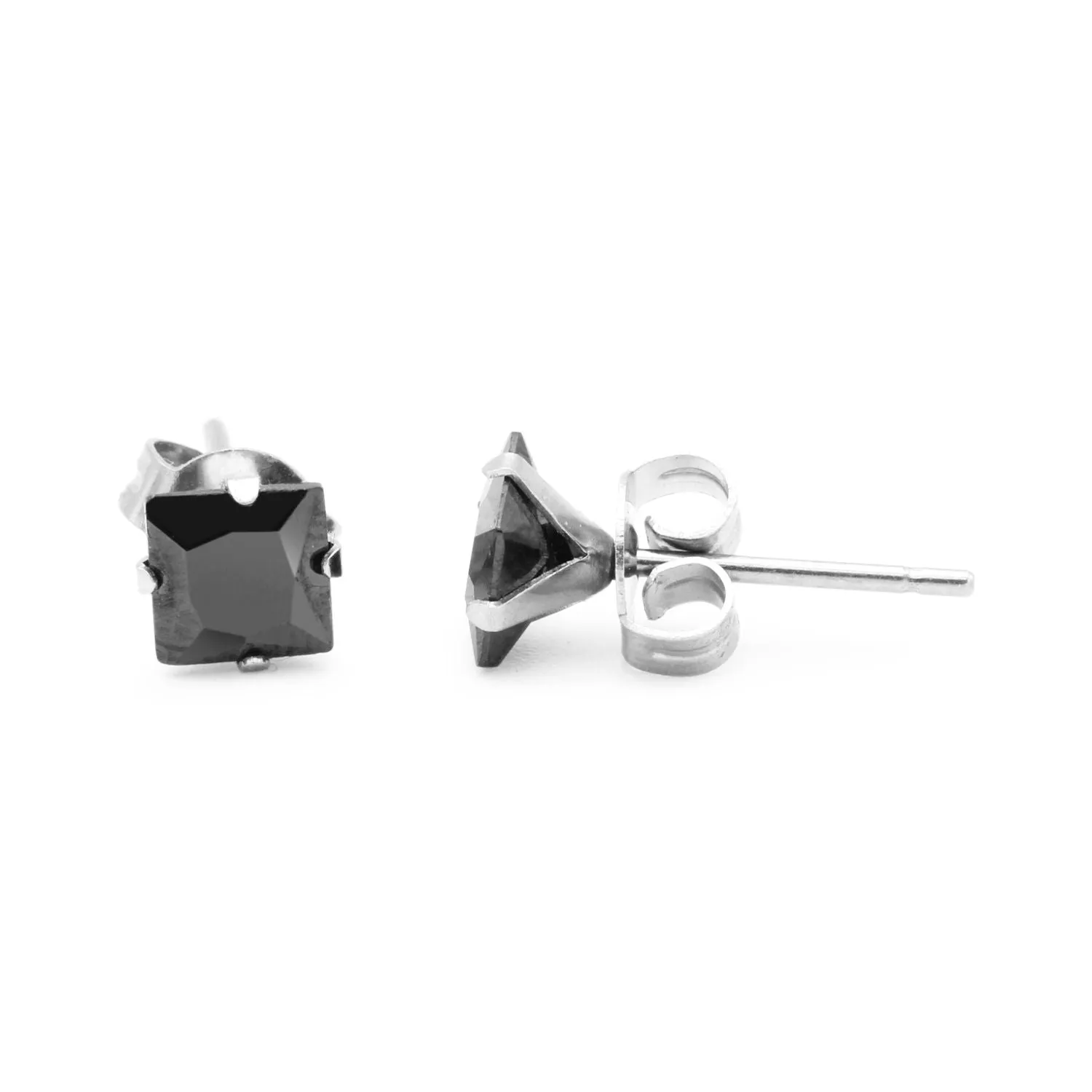 Cubic Zirconia Square Stud Earrings Stainless Steel Black Jewelry Men Women