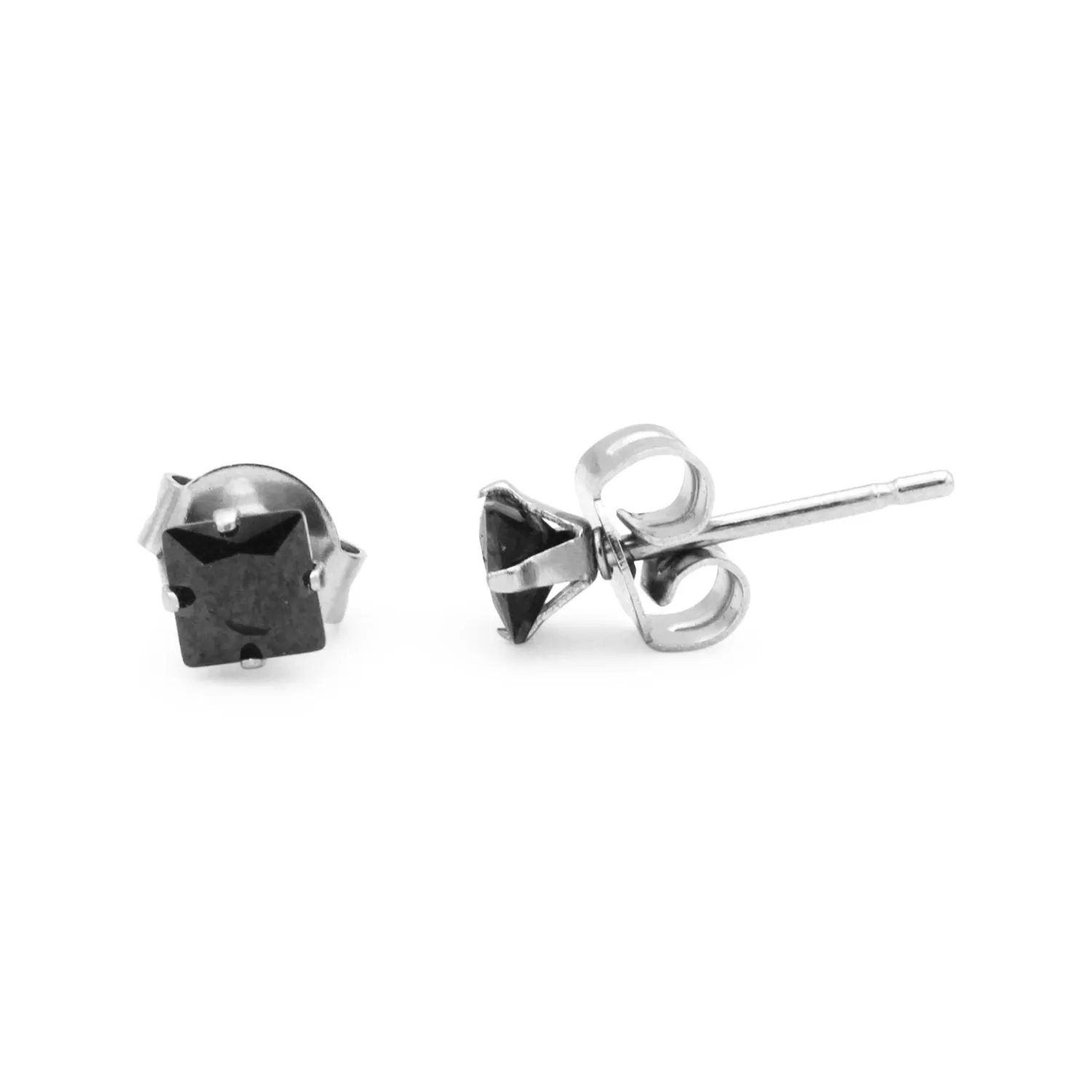 Cubic Zirconia Square Stud Earrings Stainless Steel Black Jewelry Men Women