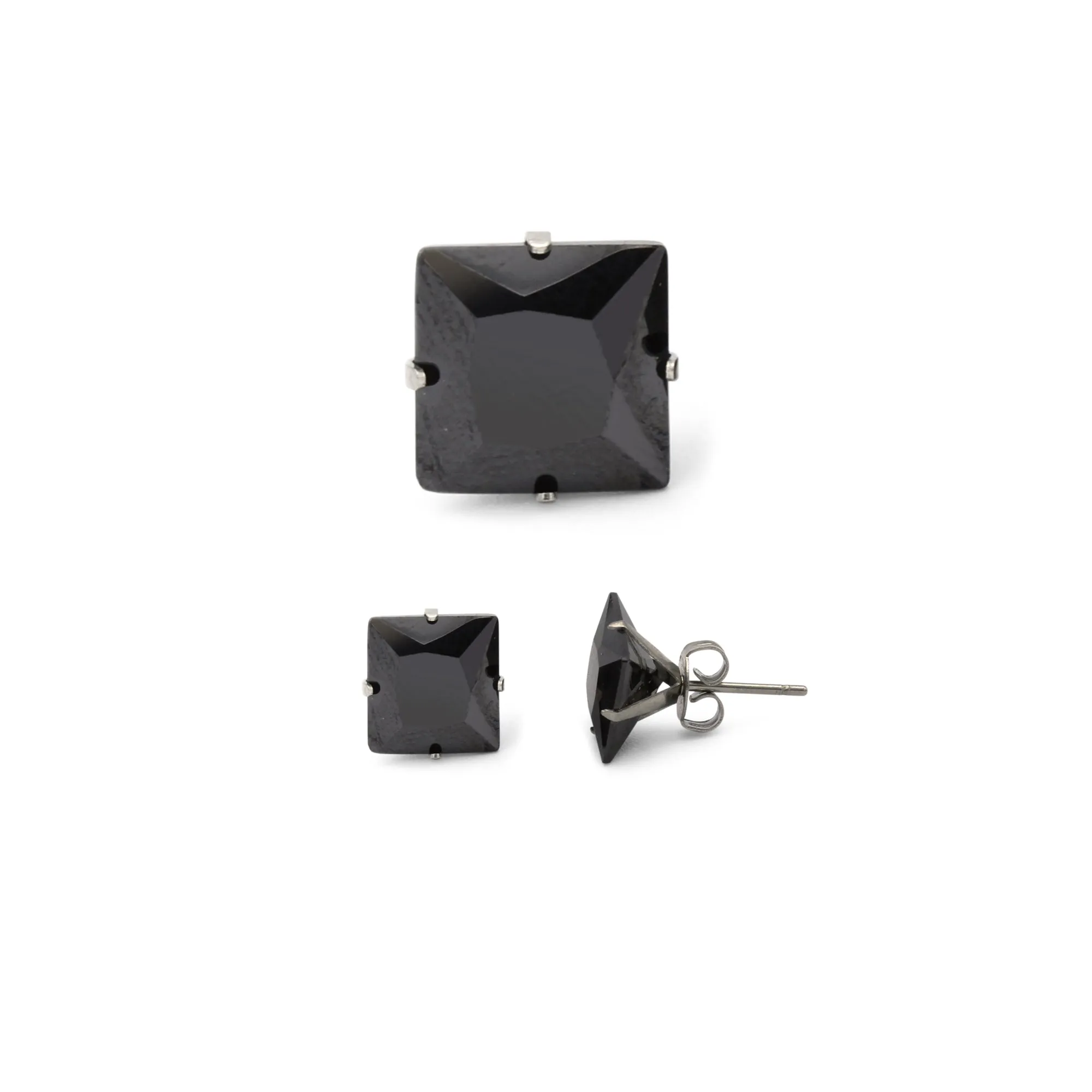 Cubic Zirconia Square Stud Earrings Stainless Steel Black Jewelry Men Women