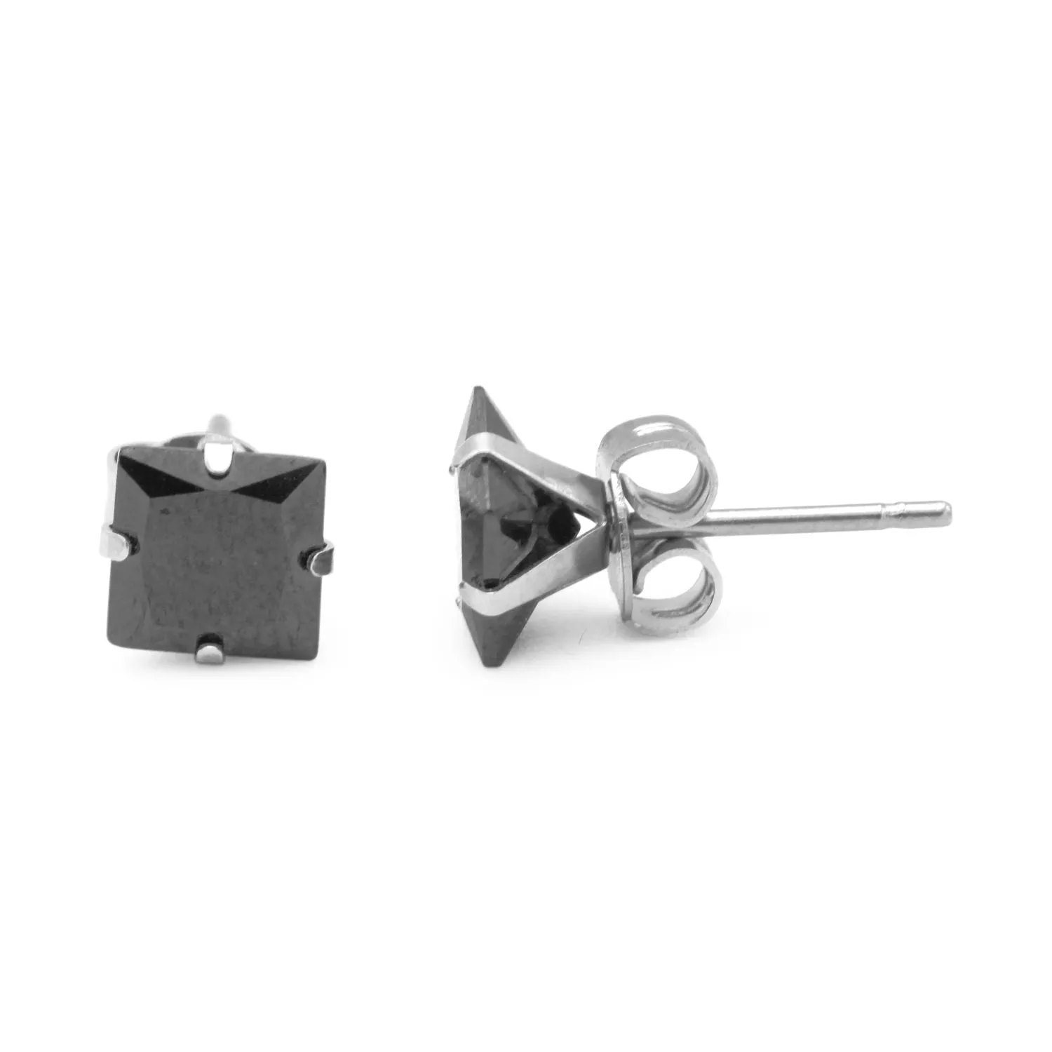 Cubic Zirconia Square Stud Earrings Stainless Steel Black Jewelry Men Women