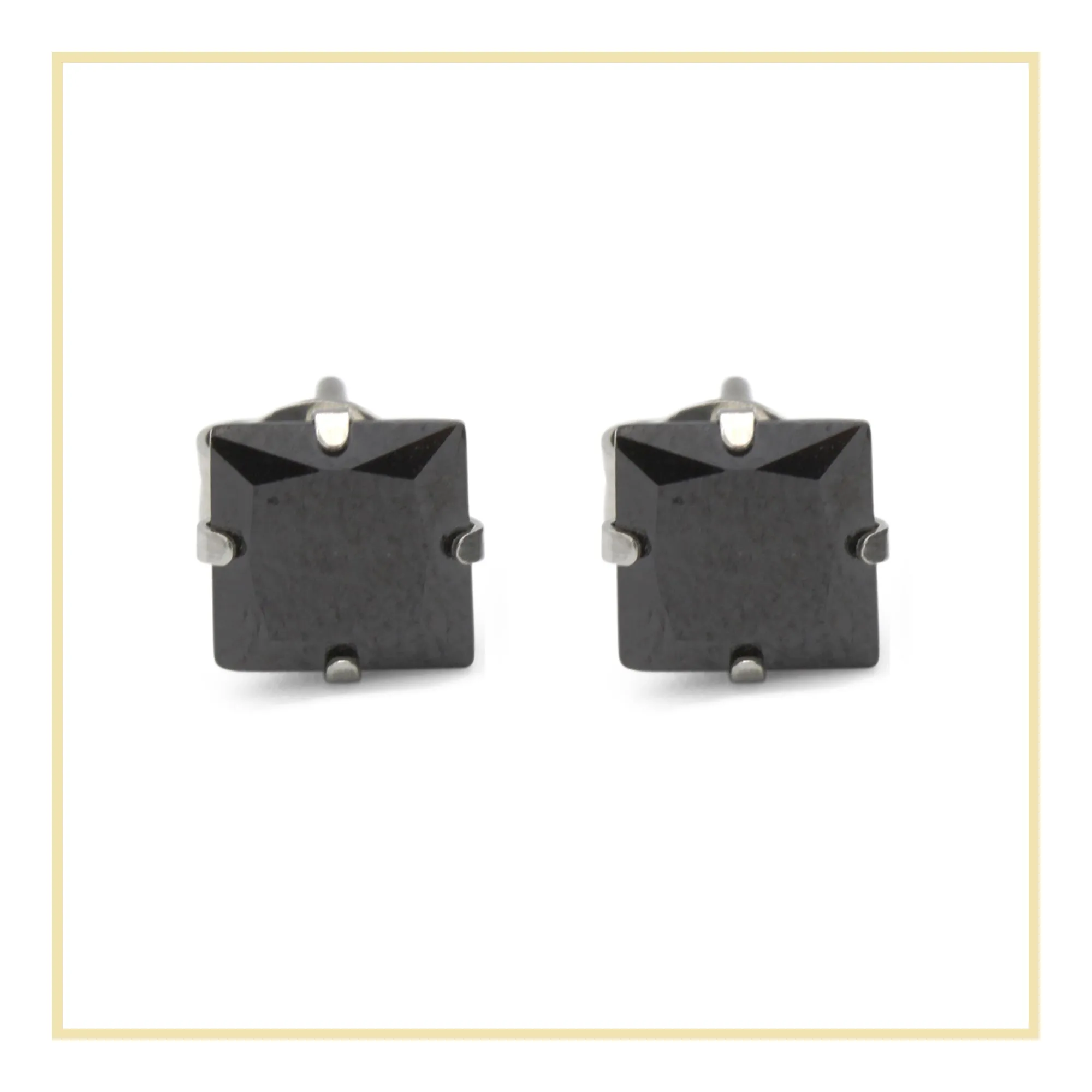 Cubic Zirconia Square Stud Earrings Stainless Steel Black Jewelry Men Women