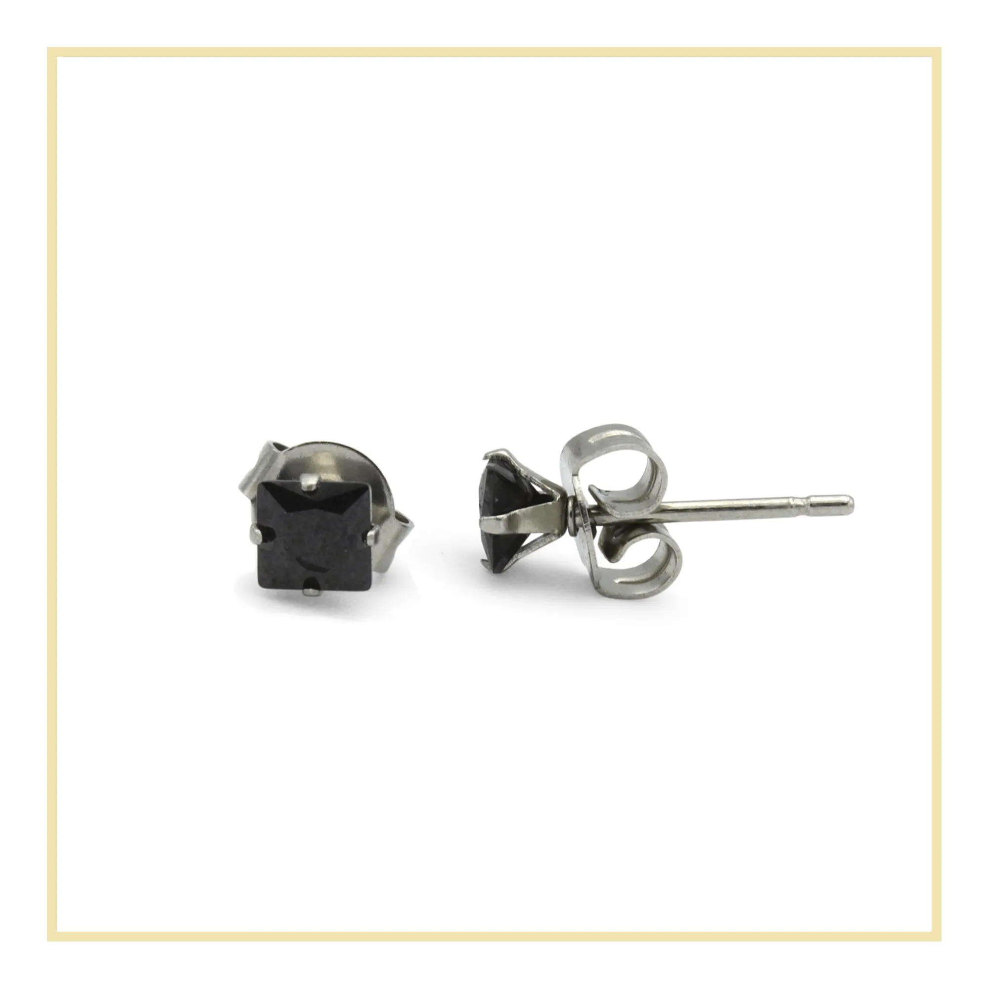 Cubic Zirconia Square Stud Earrings Stainless Steel Black Jewelry Men Women