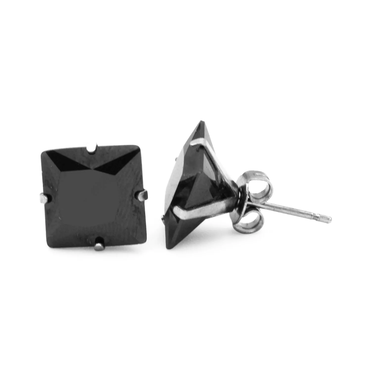 Cubic Zirconia Square Stud Earrings Stainless Steel Black Jewelry Men Women