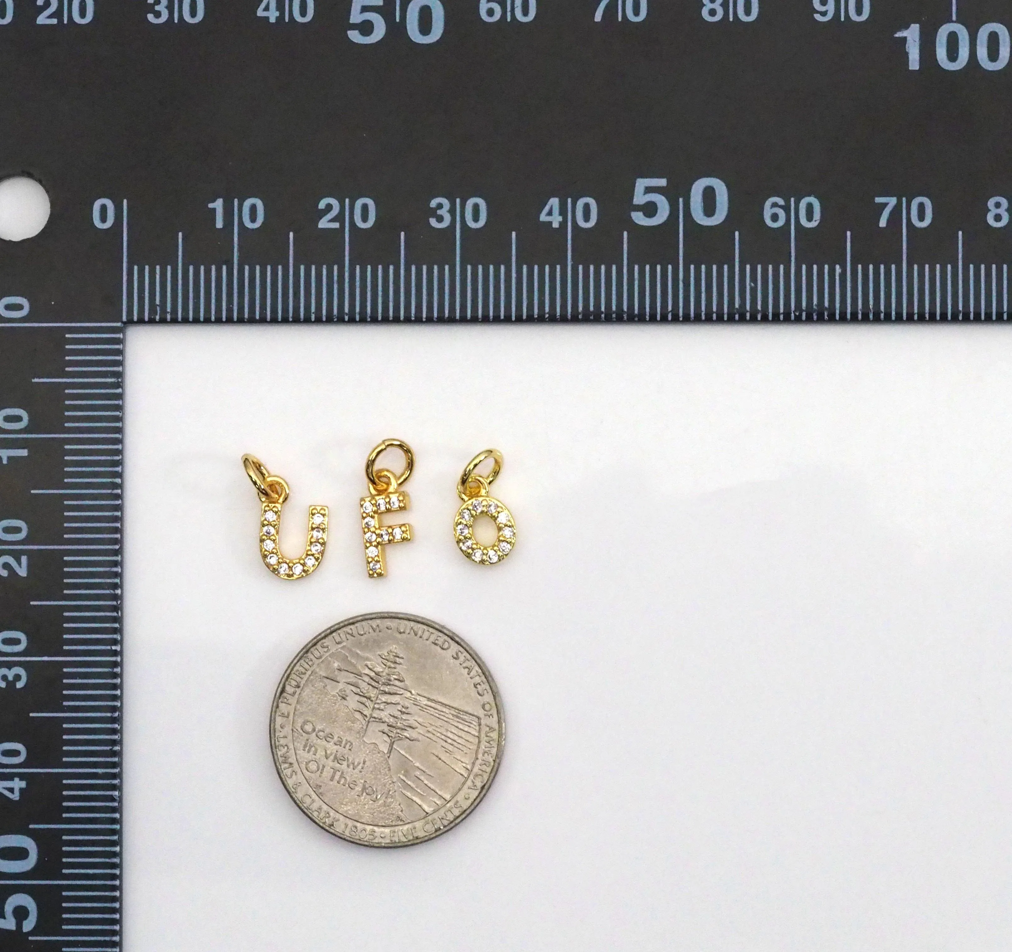 Cute Gold CZ Initial Charm, Alphabet Name Letter Charm,sku#LX193