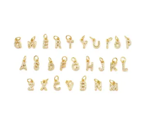 Cute Gold CZ Initial Charm, Alphabet Name Letter Charm,sku#LX193