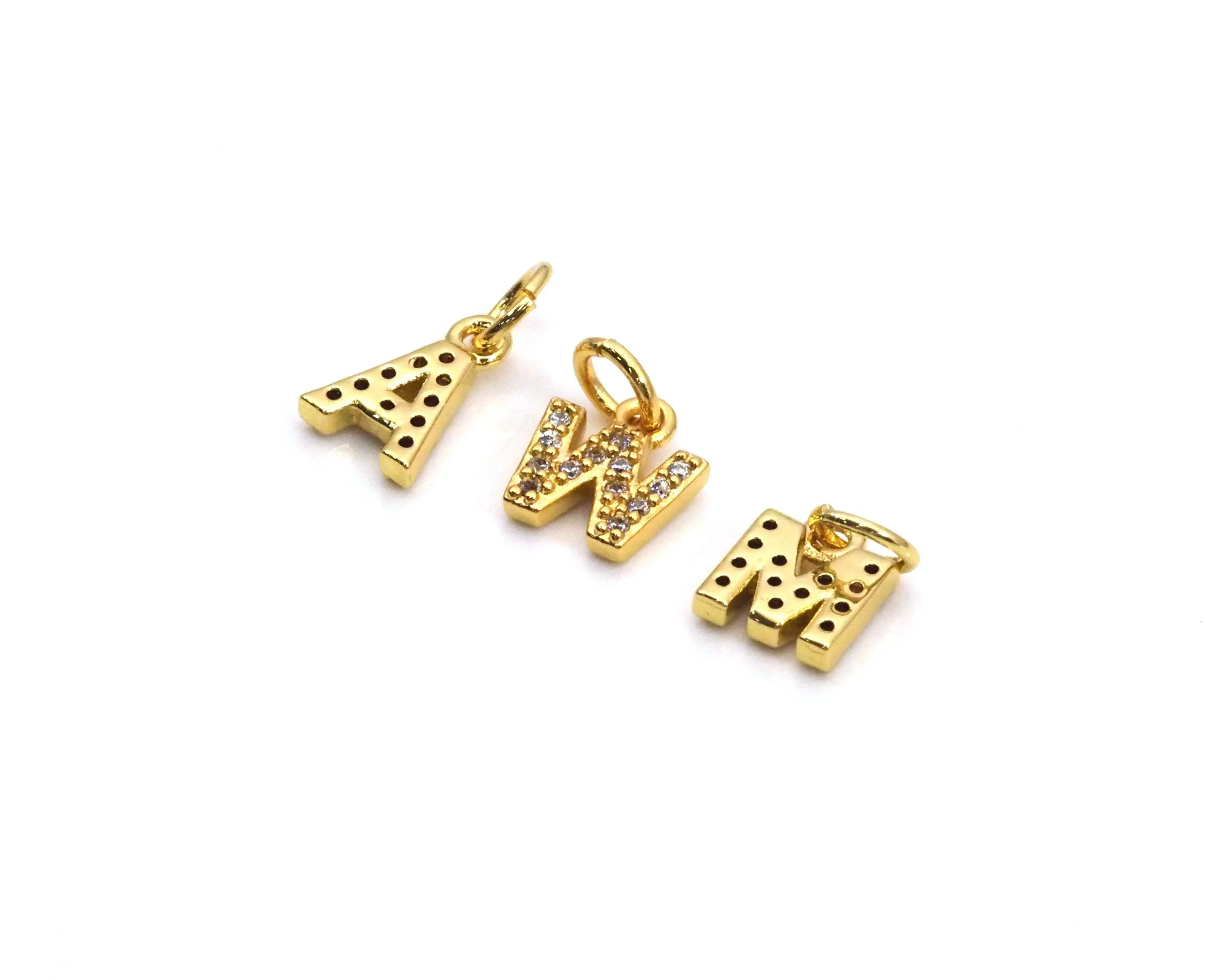 Cute Gold CZ Initial Charm, Alphabet Name Letter Charm,sku#LX193