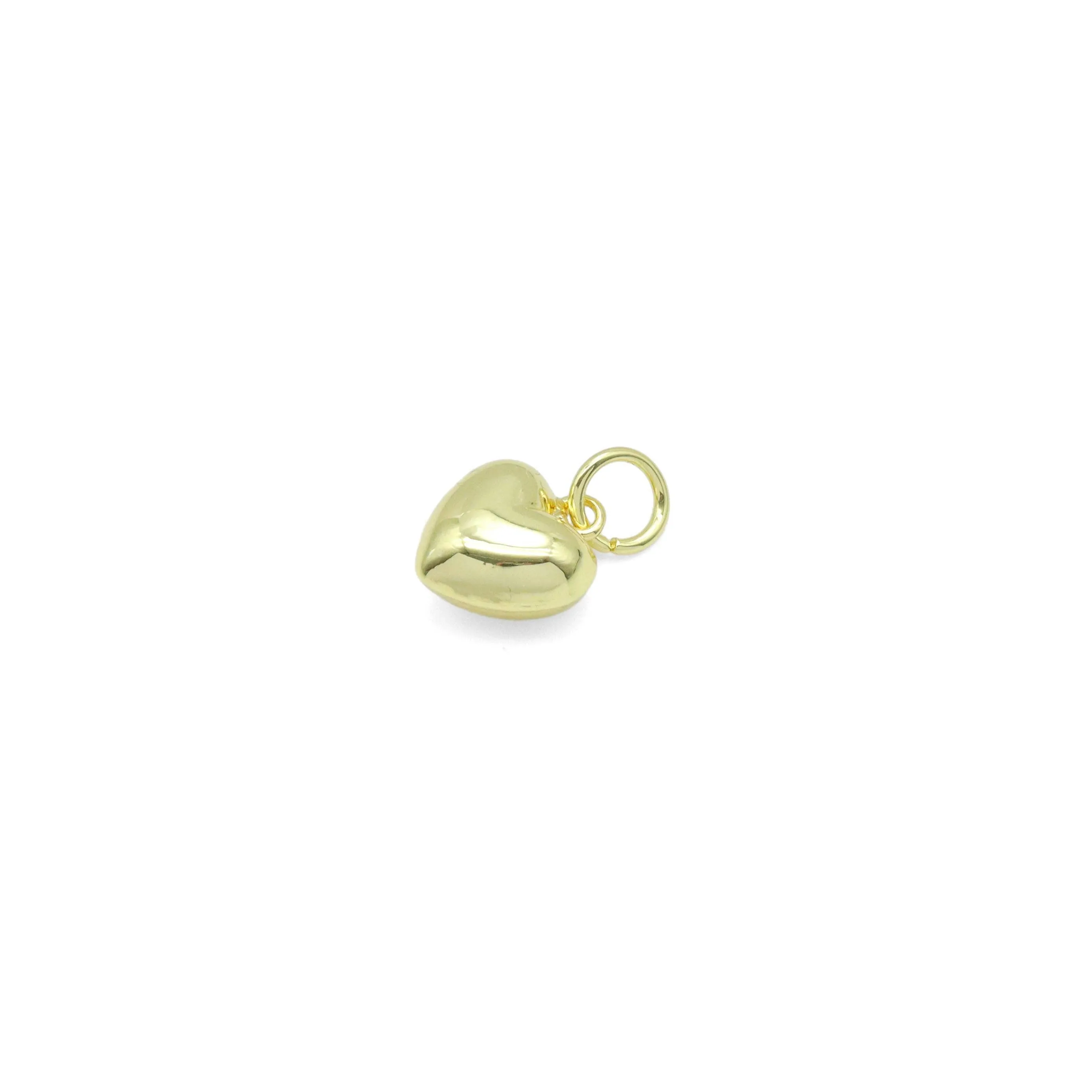 Cute Puffy Gold 3D Heart Shape Charm Pendant, Sku#LD655