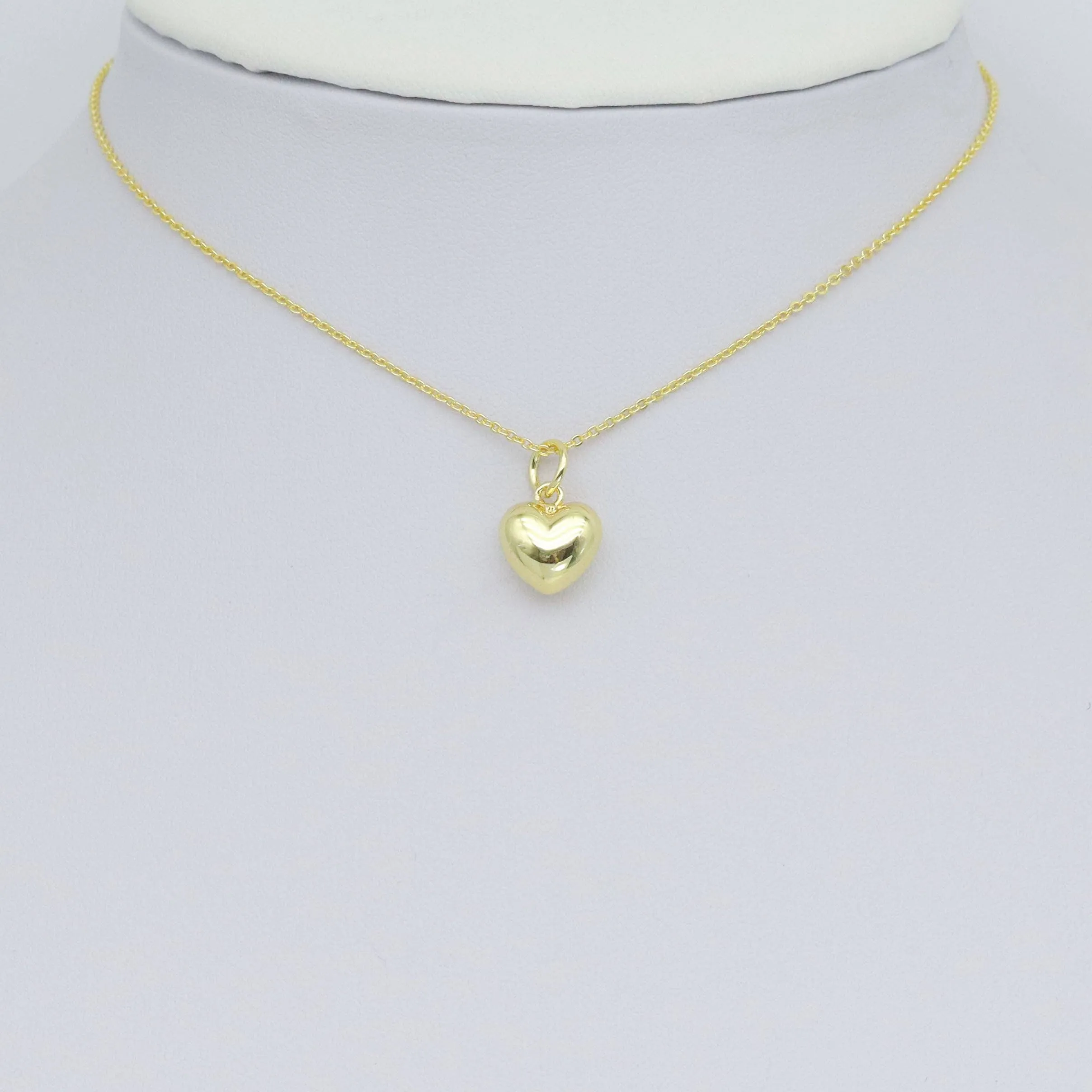 Cute Puffy Gold 3D Heart Shape Charm Pendant, Sku#LD655