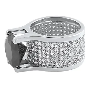CZ 360 Ring 20ct Black Solitaire Rhodium