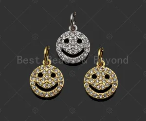 CZ Micro Pave Smiley Face Shape Pendant/Charm,Cubic Zirconia Charm, Necklace Bracelet Earring Charm Pendant,9x11mm, Sku#LK218
