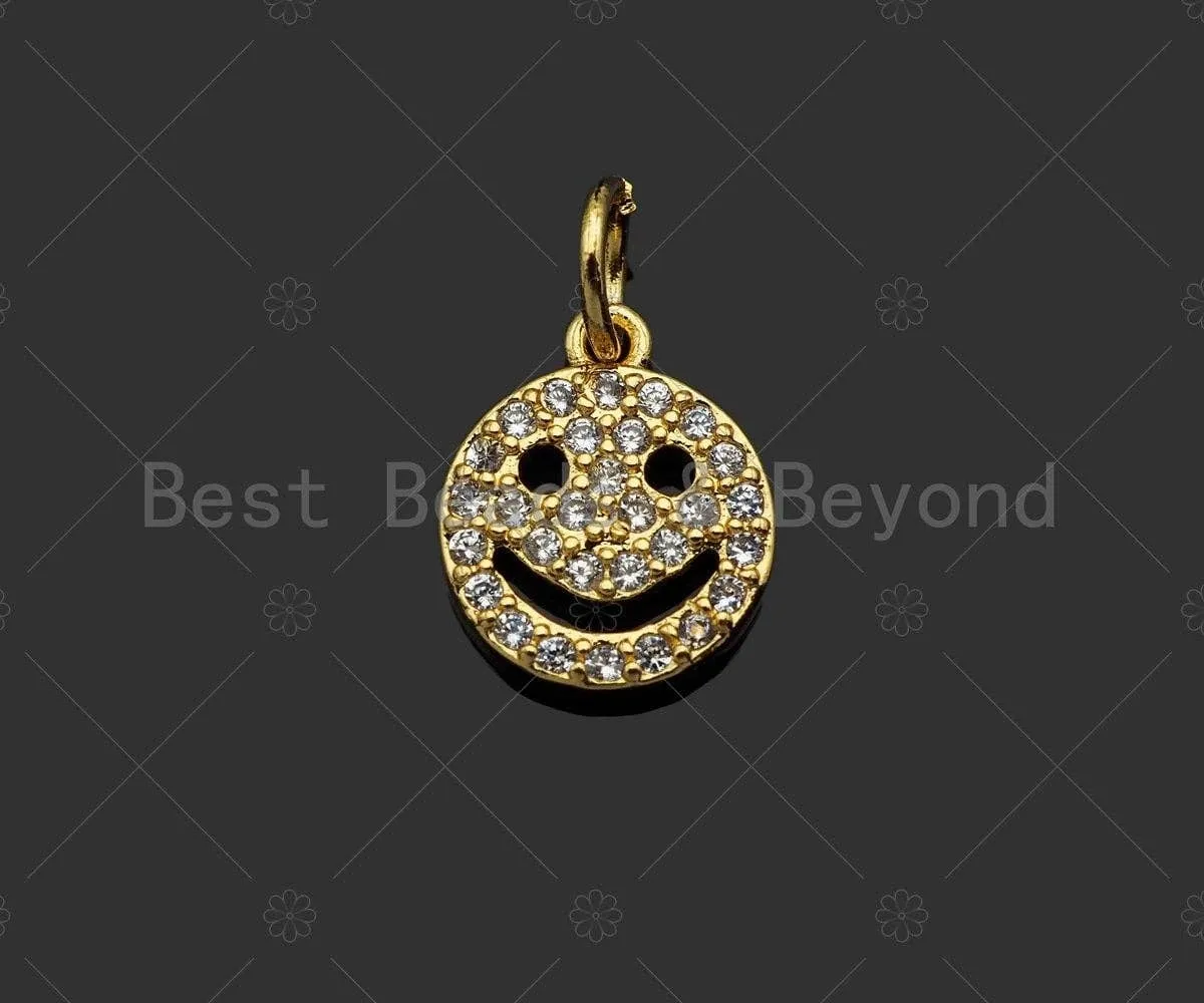 CZ Micro Pave Smiley Face Shape Pendant/Charm,Cubic Zirconia Charm, Necklace Bracelet Earring Charm Pendant,9x11mm, Sku#LK218