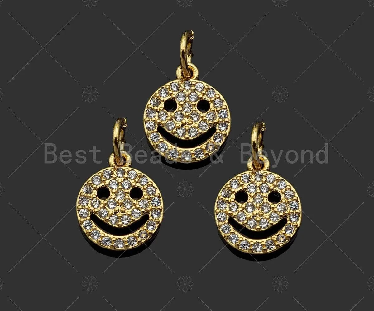 CZ Micro Pave Smiley Face Shape Pendant/Charm,Cubic Zirconia Charm, Necklace Bracelet Earring Charm Pendant,9x11mm, Sku#LK218