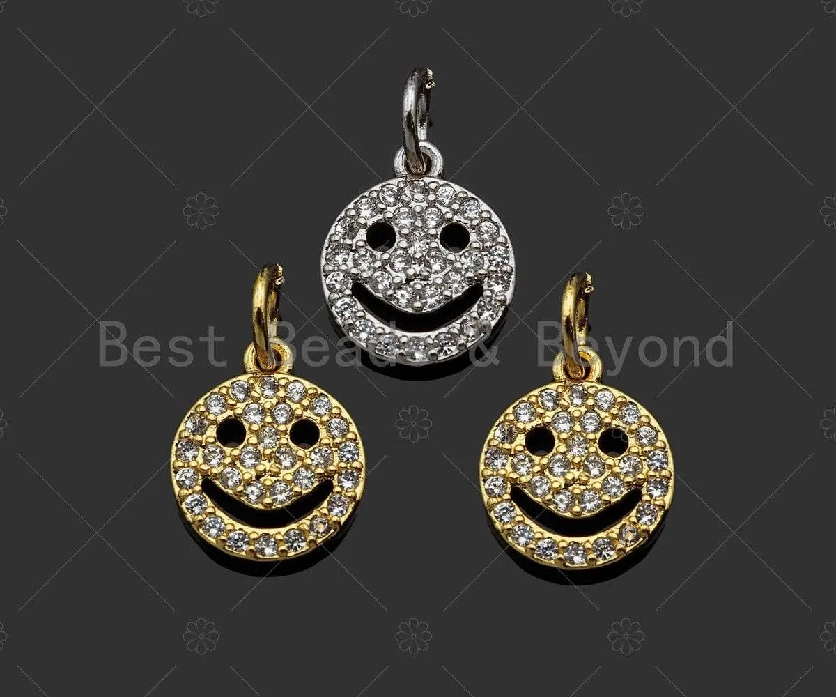 CZ Micro Pave Smiley Face Shape Pendant/Charm,Cubic Zirconia Charm, Necklace Bracelet Earring Charm Pendant,9x11mm, Sku#LK218
