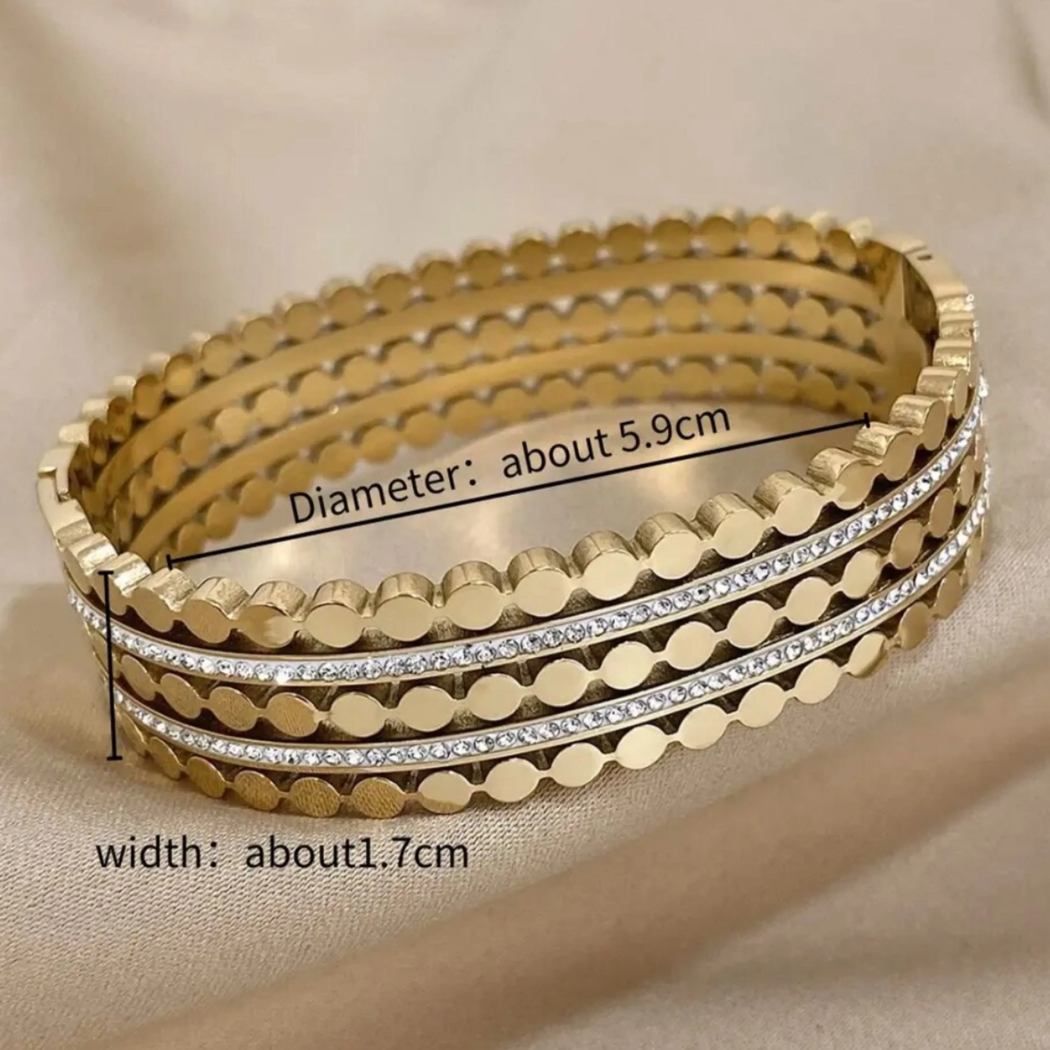 CZ Multiple Rows Stainless Steel Bangle Bracelet - Gold and Silver