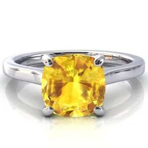 Darci Cushion Yellow Sapphire 4 Prong Cathedral Solitaire Engagement Ring