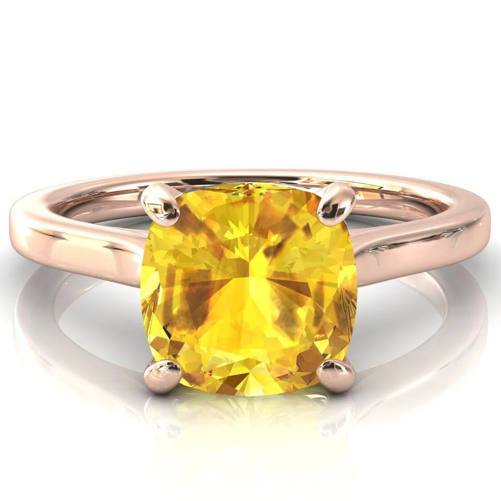 Darci Cushion Yellow Sapphire 4 Prong Cathedral Solitaire Engagement Ring