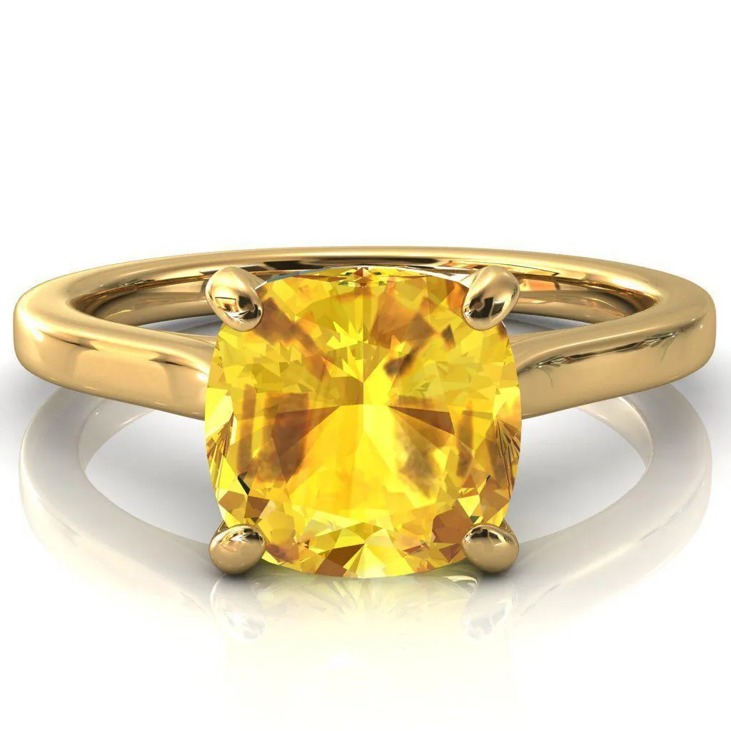 Darci Cushion Yellow Sapphire 4 Prong Cathedral Solitaire Engagement Ring