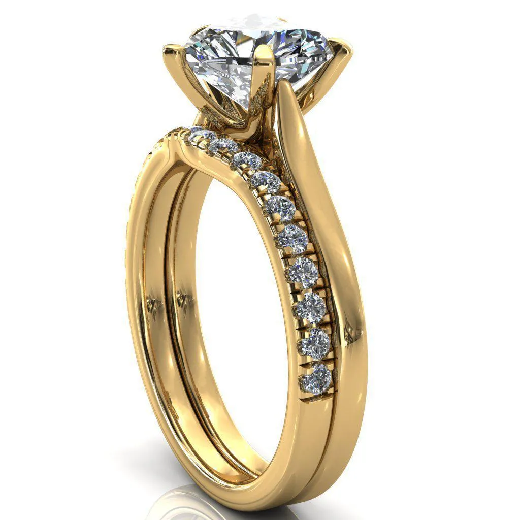 Darci Heart Moissanite 5 Prong Cathedral Solitaire Engagement Ring