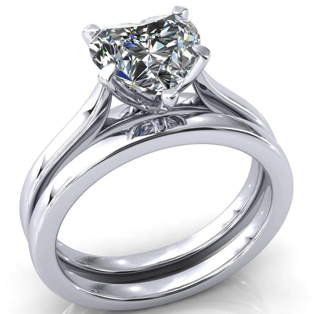 Darci Heart Moissanite 5 Prong Cathedral Solitaire Engagement Ring