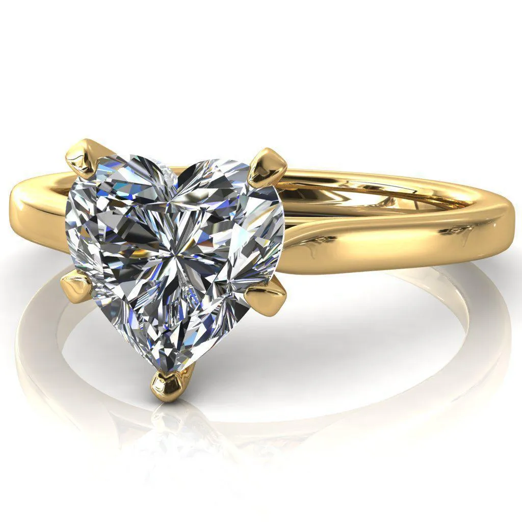 Darci Heart Moissanite 5 Prong Cathedral Solitaire Engagement Ring