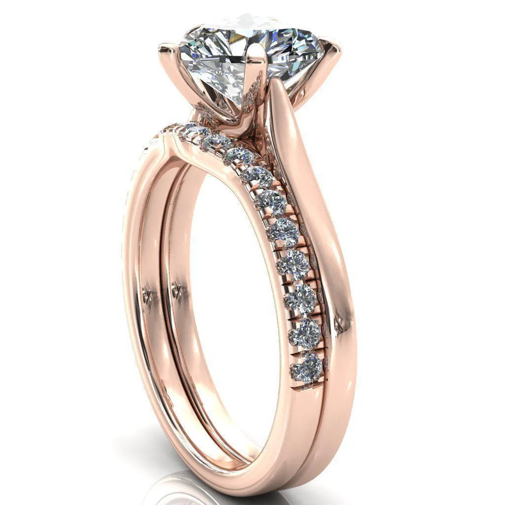 Darci Heart Moissanite 5 Prong Cathedral Solitaire Engagement Ring