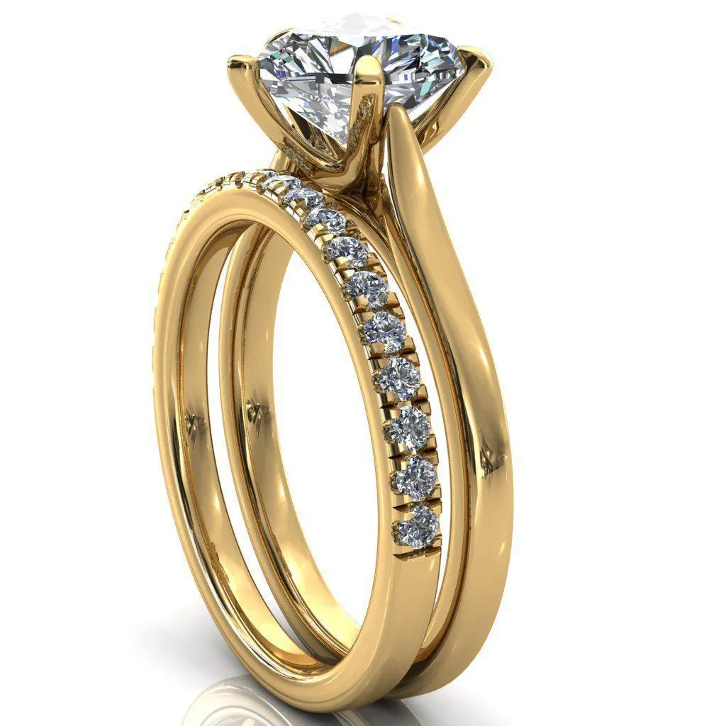 Darci Heart Moissanite 5 Prong Cathedral Solitaire Engagement Ring